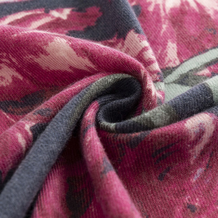 Buddha Stones Tybetański Szal Elegancki Kwiatowy Nadruk Jesień Zima Miękki Ciepły Szalik Otulacz - image 8