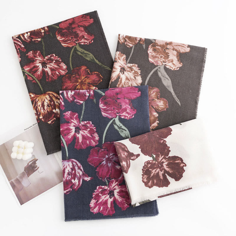 Buddha Stones Tybetański Szal Elegancki Kwiatowy Nadruk Jesień Zima Miękki Ciepły Szalik Otulacz - image 1