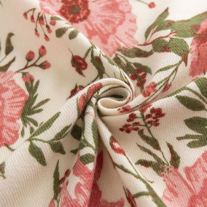 Buddha Stones Tybetański Szal Elegancki Słodki Styl Duży Kwiat Liście Nadruk Jesień Zima Miękki Ciepły Szalik Otulacz - image 4