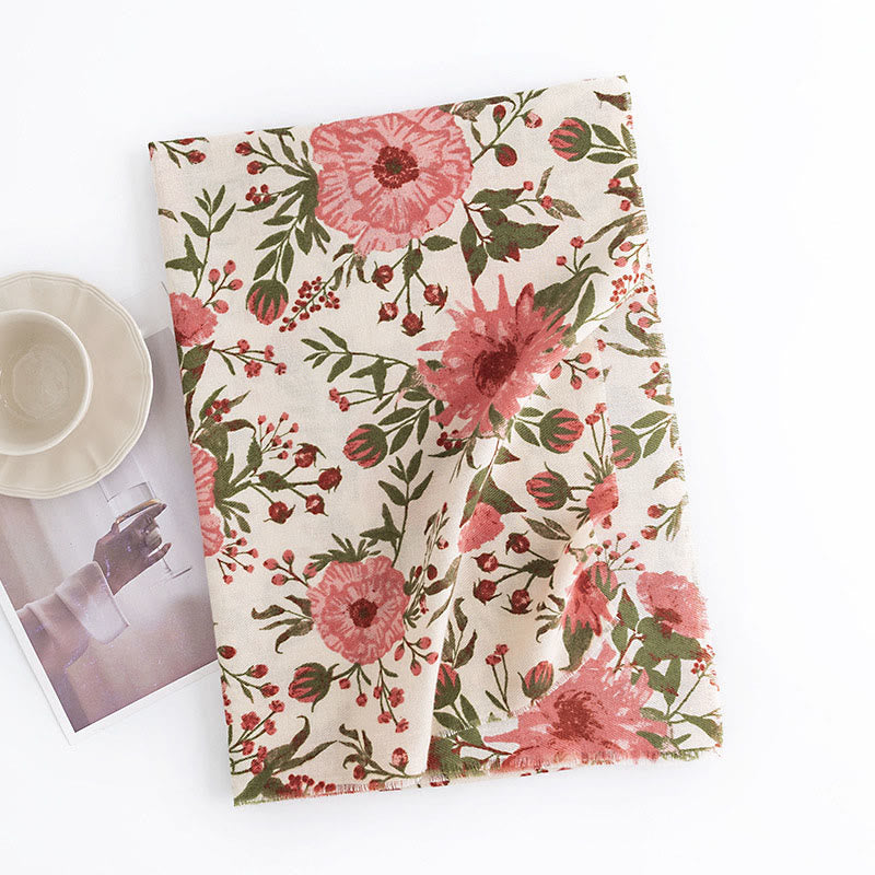 Buddha Stones Tybetański Szal Elegancki Słodki Styl Duży Kwiat Liście Nadruk Jesień Zima Miękki Ciepły Szalik Otulacz - image 1