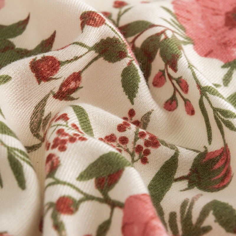 Buddha Stones Tybetański Szal Elegancki Słodki Styl Duży Kwiat Liście Nadruk Jesień Zima Miękki Ciepły Szalik Otulacz - image 5