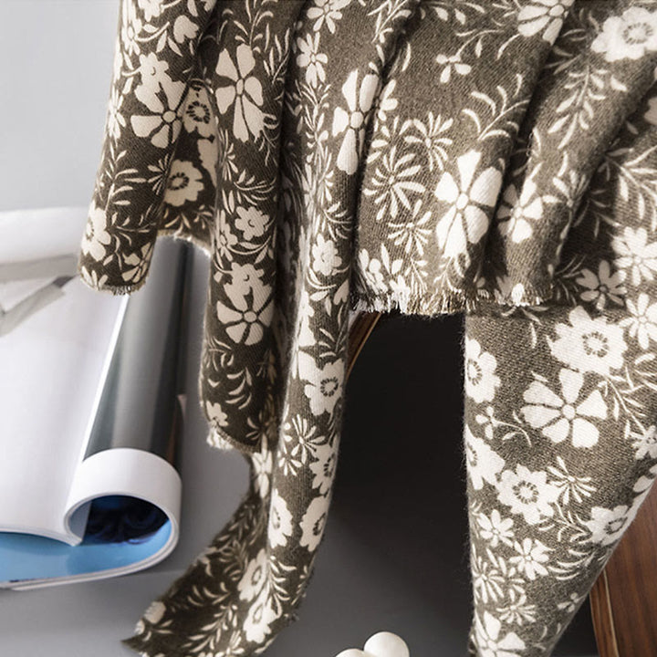 Buddha Stones Tybetański Szal Świeży Wzór Stokrotki Jesień Zima Miękki Ciepły Podróżny Szalik Otulacz - image 4