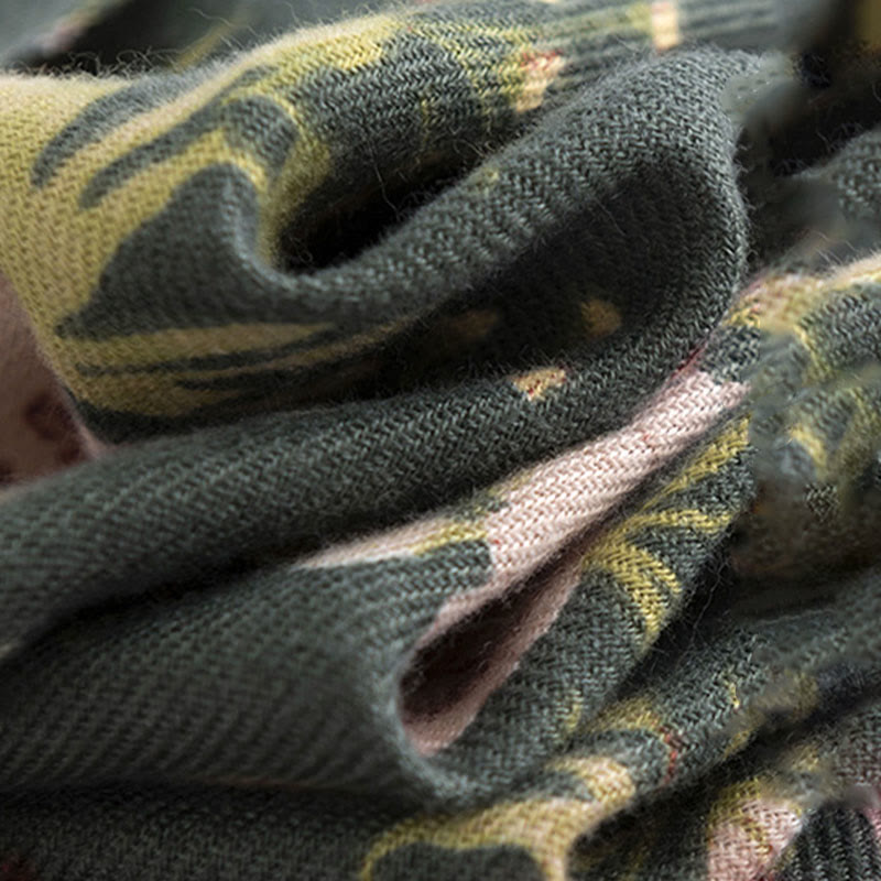 Buddha Stones Tybetański Szal Kwitnący Kwiat Bujne Liście Drukuj Jesień Zima Miękki Ciepły Szalik Otulacz - image 5