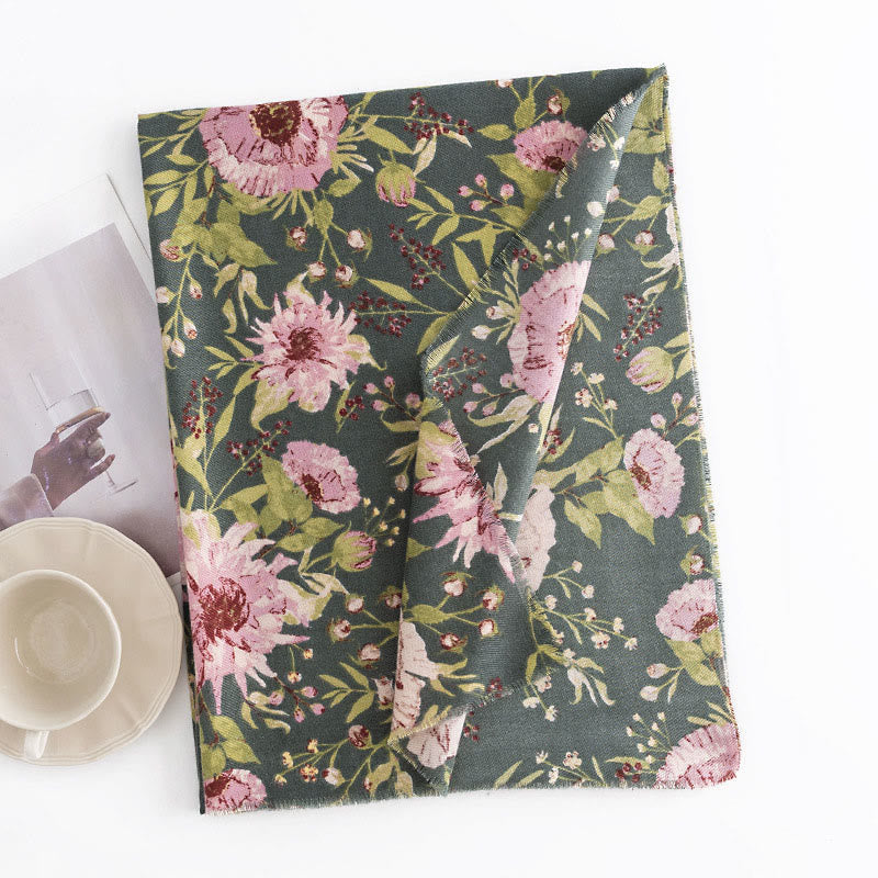 Buddha Stones Tybetański Szal Kwitnący Kwiat Bujne Liście Drukuj Jesień Zima Miękki Ciepły Szalik Otulacz - image 2