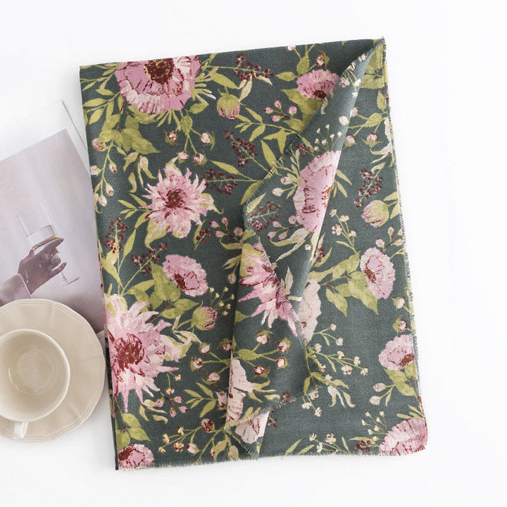 Buddha Stones Tybetański Szal Kwitnący Kwiat Bujne Liście Drukuj Jesień Zima Miękki Ciepły Szalik Otulacz - image 2