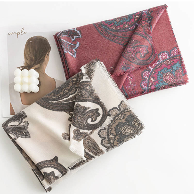 Buddha Stones Tybetańskie Paisley Prints Szal Jesień Zima Miękki Ciepły Szalik Otulacz - image 2
