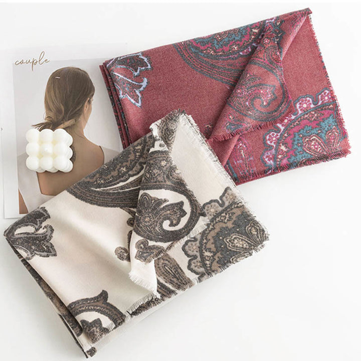 Buddha Stones Tybetańskie Paisley Prints Szal Jesień Zima Miękki Ciepły Szalik Otulacz - image 2