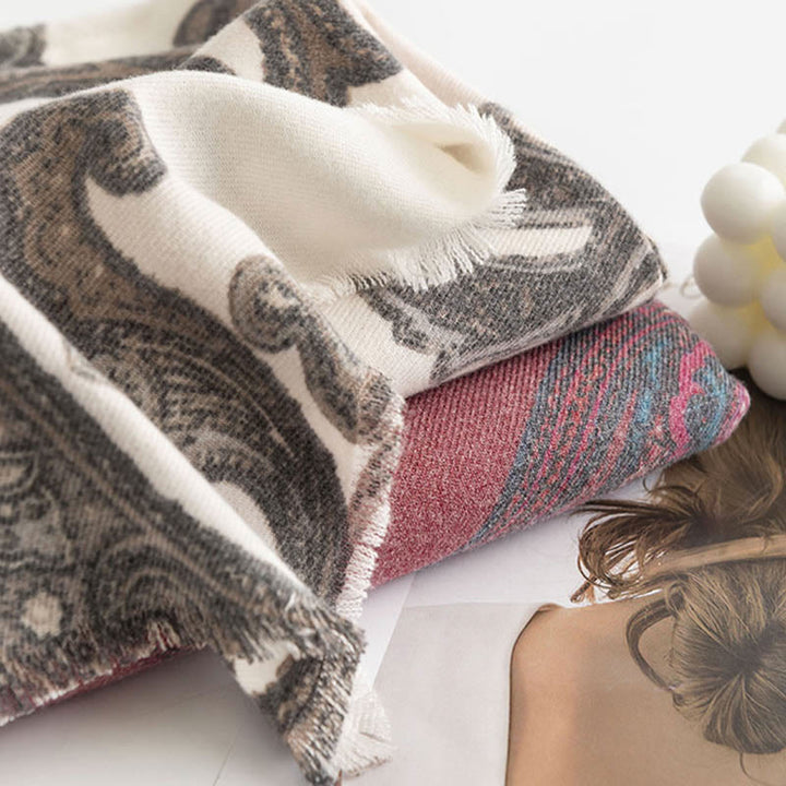 Buddha Stones Tybetańskie Paisley Prints Szal Jesień Zima Miękki Ciepły Szalik Otulacz - image 13