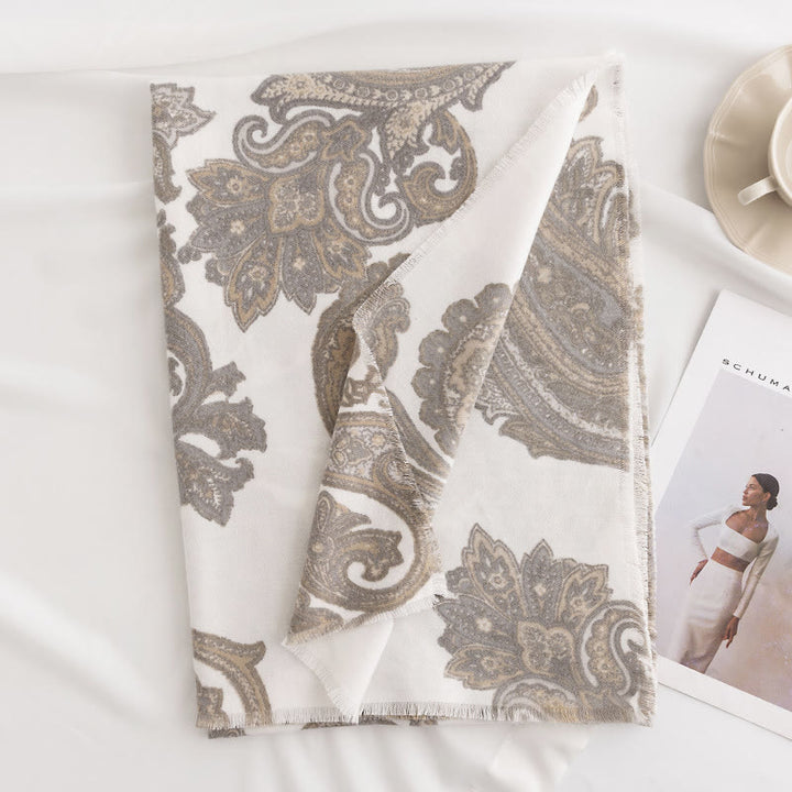 Buddha Stones Tybetańskie Paisley Prints Szal Jesień Zima Miękki Ciepły Szalik Otulacz - Biały 190*65cm - image 11