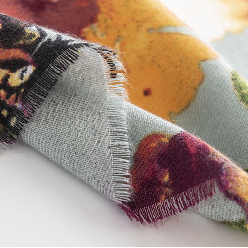 Buddha Stones Tybetański Kolorowy Motyl Kwiatowy Nadruk Szal Jesień Zima Miękki Ciepły Szalik Otulacz - image 8