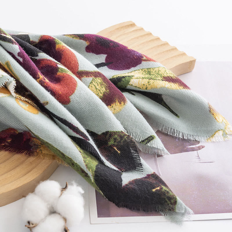 Buddha Stones Tybetański Kolorowy Motyl Kwiatowy Nadruk Szal Jesień Zima Miękki Ciepły Szalik Otulacz - image 4