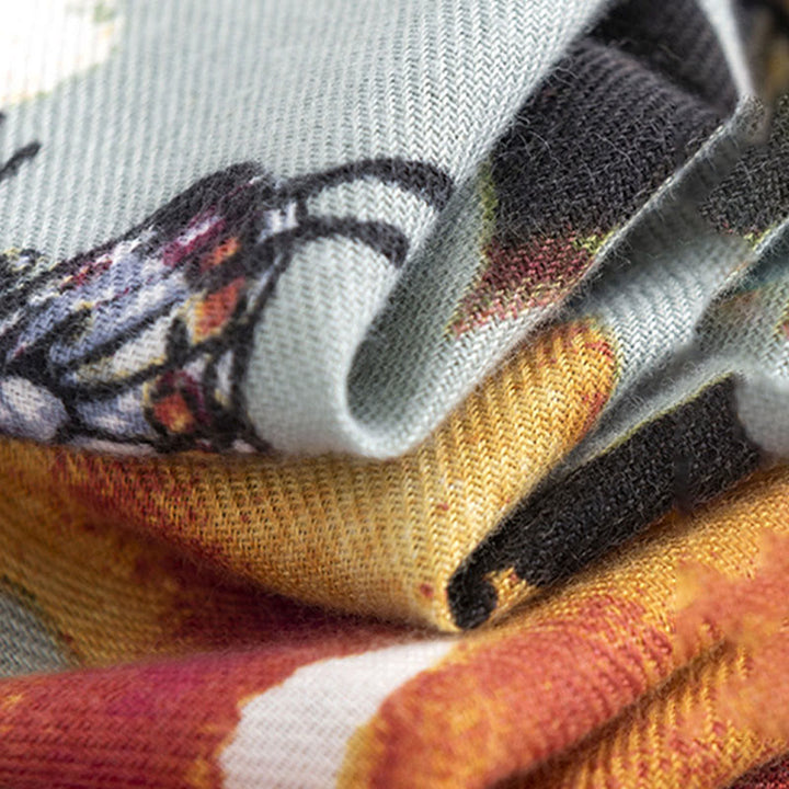 Buddha Stones Tybetański Kolorowy Motyl Kwiatowy Nadruk Szal Jesień Zima Miękki Ciepły Szalik Otulacz - image 5