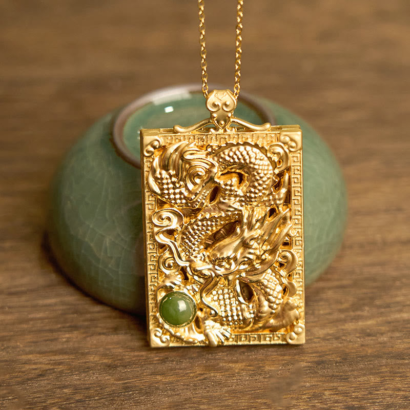 Naszyjnik Buddha Stones Smoka Złocona Miedź Hetian Jade Siła Wisiorek - image 3