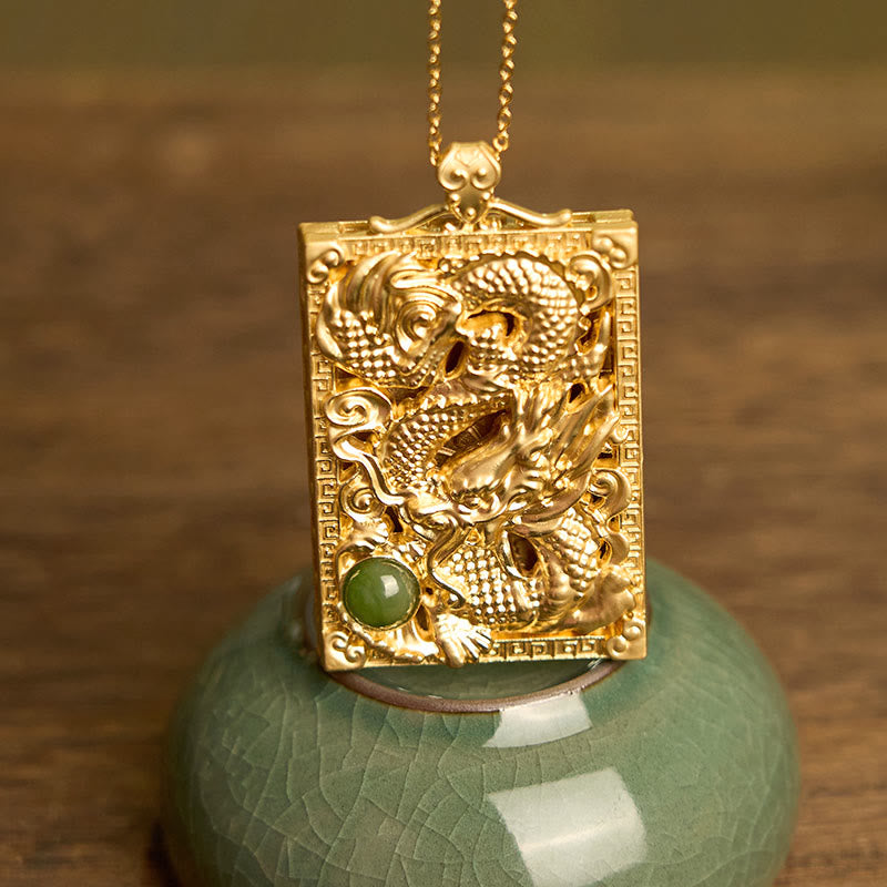 Naszyjnik Buddha Stones Smoka Złocona Miedź Hetian Jade Siła Wisiorek - image 2