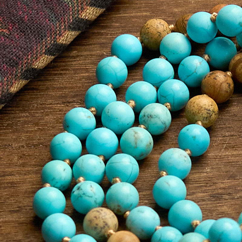 Buddha Stones 108 Mala Koraliki Turkusowy Obrazek Jaspis Koraliki Tassel Balance Bransoletka
