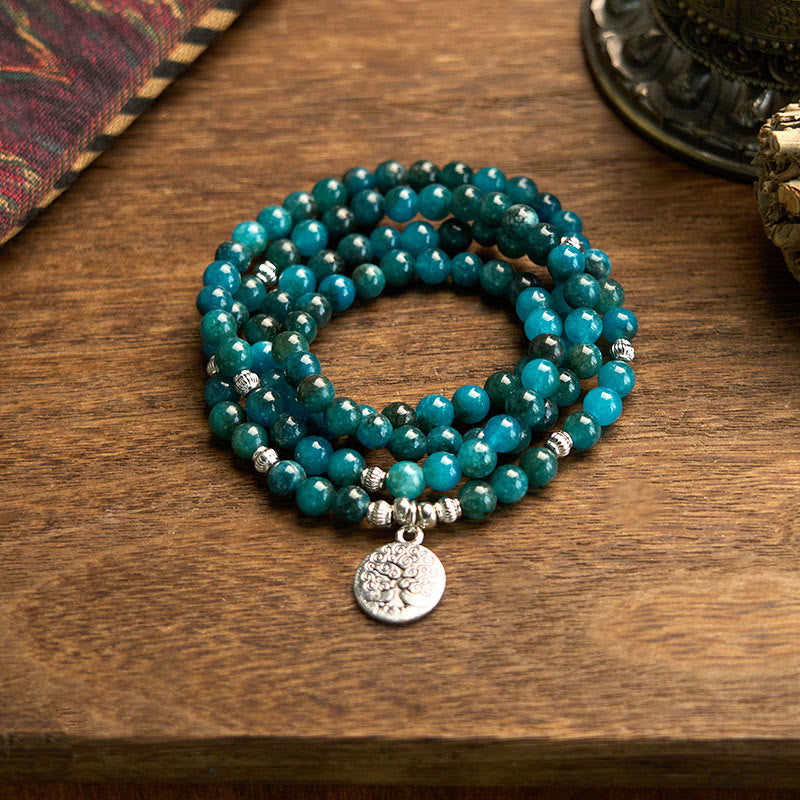 Buddha Stones 108 Koraliki Mala Koraliki Apatytowe Om Drzewo Życia Bransoletka Buddy Lotosu