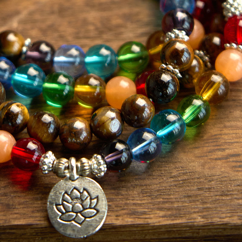 Buddha Stones 108 Koraliki Mala Naturalne Kamień Tygrysie Oko Kolorowe Koraliki Bransoletka Ochronna Lotosu