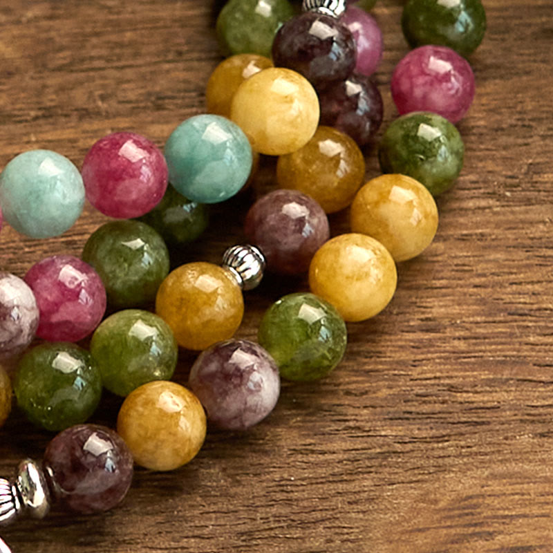 Buddha Stones 108 Koraliki Mala Wielowarstwowa Naturalna Bransoletka Turmalin Lotos Mądrość
