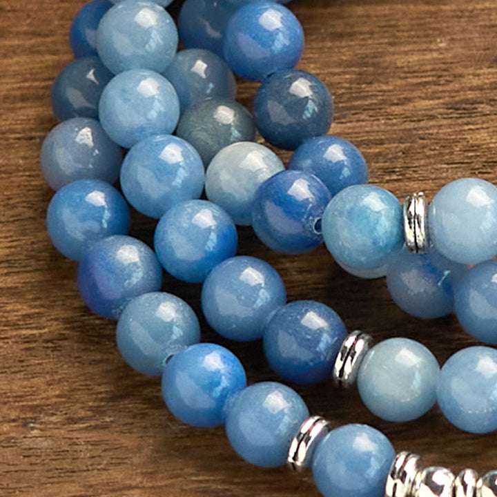 Buddha Stones 108 Koraliki Mala Wielowarstwowa Naturalna Niebieska Bransoletka Awenturyn Lotos Spokój