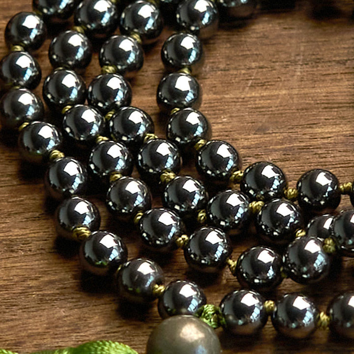 Buddha Stones 108 Mala Koraliki Naturalny Kamień Hematyt Tassel Potężna Bransoletka