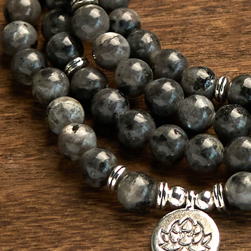 Buddha Stones 108 Koraliki Mala Wielowarstwowe Naturalne Czarne Błyszczące Kamień Bransoletka Lotus Positivity