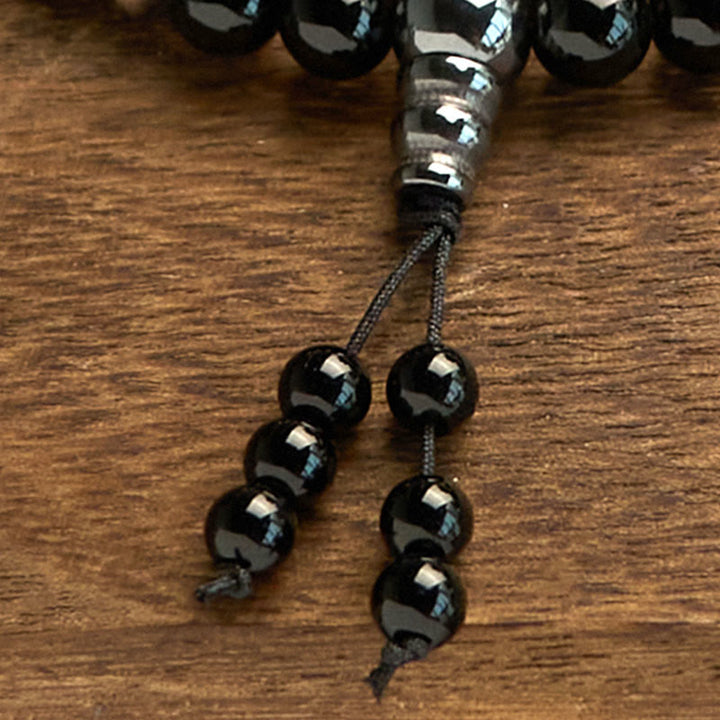 Buddha Stones 108 Koraliki Mala Naturalny Kamień Czarny Onyks Bransoletka Ochronna