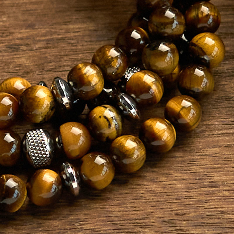 Buddha Stones 108 Koraliki Mala Naturalny Kamień Tygrysie Oko Wieloobrotowa Bransoletka Ochronna