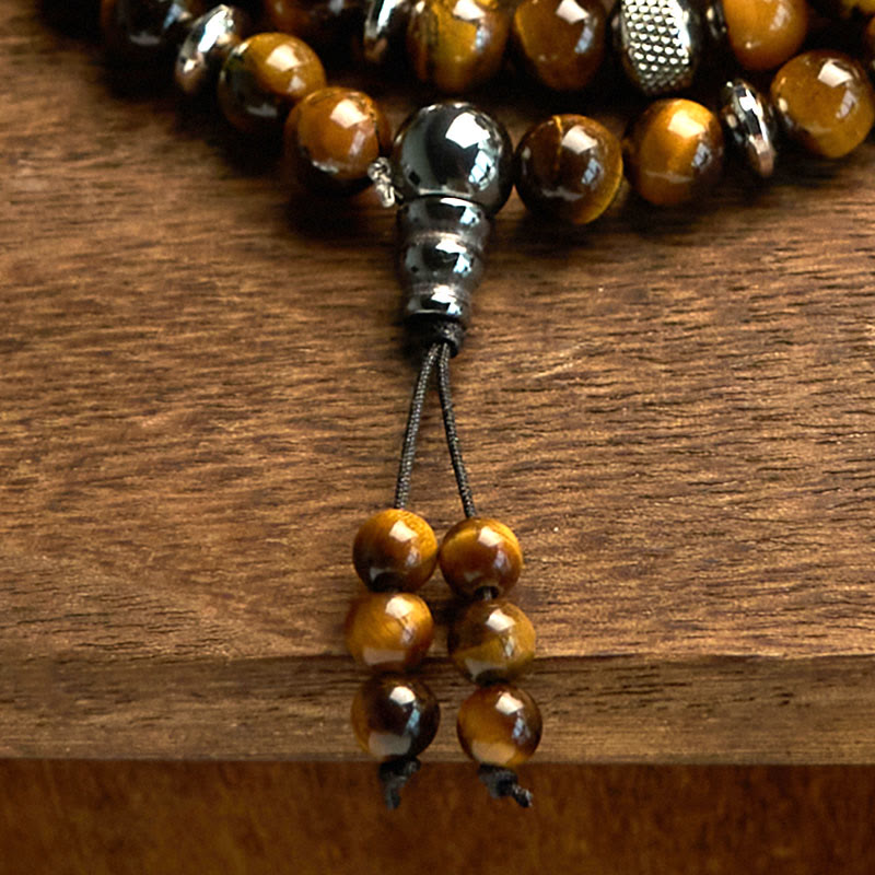 Buddha Stones 108 Koraliki Mala Naturalny Kamień Tygrysie Oko Wieloobrotowa Bransoletka Ochronna