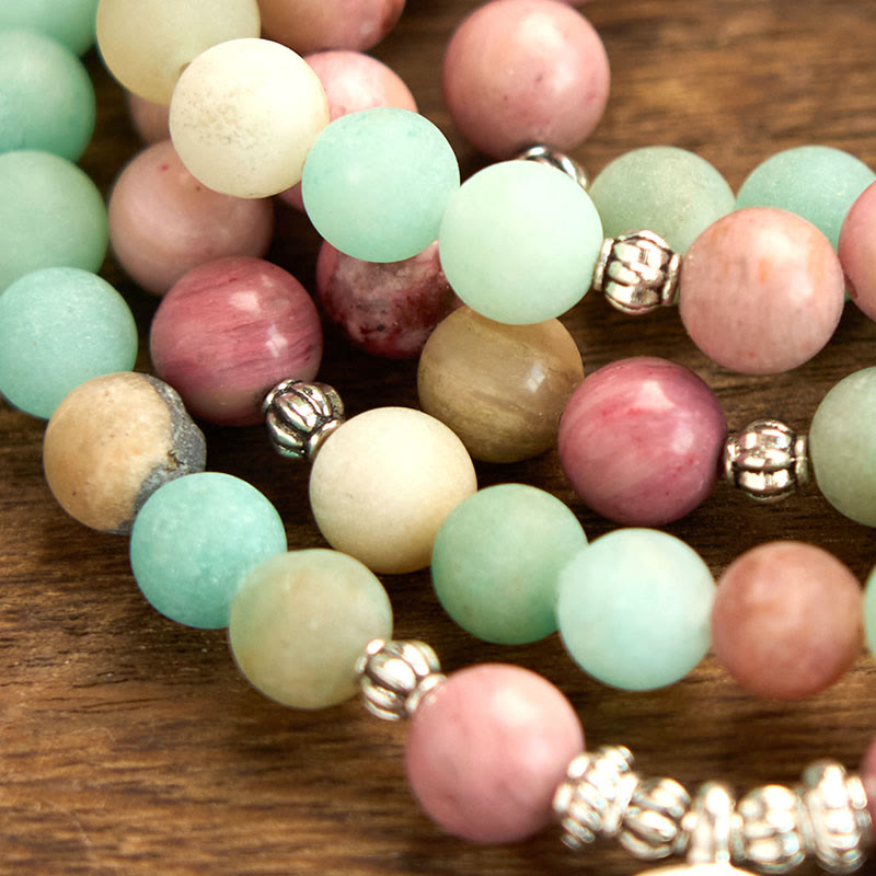 Buddha Stones 108 Mala Beads Rodonit Amazonit Bransoletka lecznicza Lotus