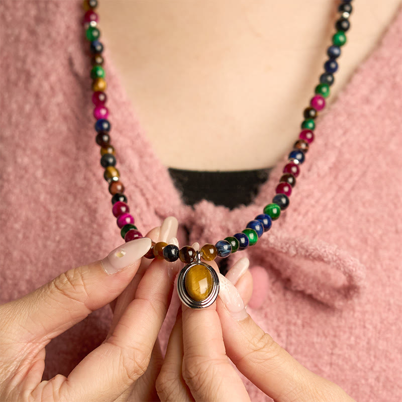 Buddha Stones 108 Mala Beads Naturalne Kolorowe Tygrysie Oko Kamień Wieloobrotowa Bransoletka Ochronna - image 5