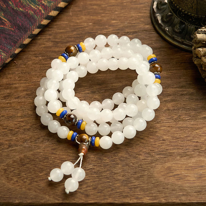 Bransoletka z Buddha Stones, 108 koralików Mala, naturalny kwarcyt, bogactwo i szczęście - image 11