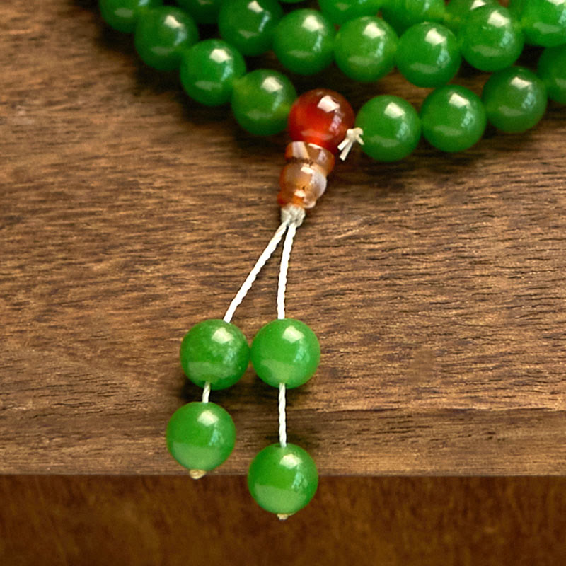 Buddha Stones 108 Mala Beads Naturalna Cyjanowa Bransoletka Szczęścia Jade