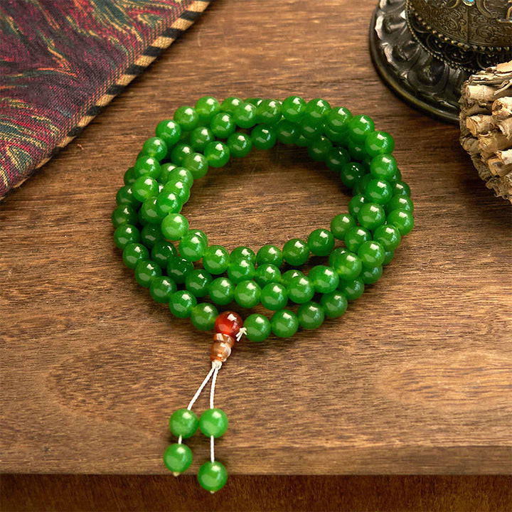 Buddha Stones 108 Mala Beads Naturalna Cyjanowa Bransoletka Szczęścia Jade