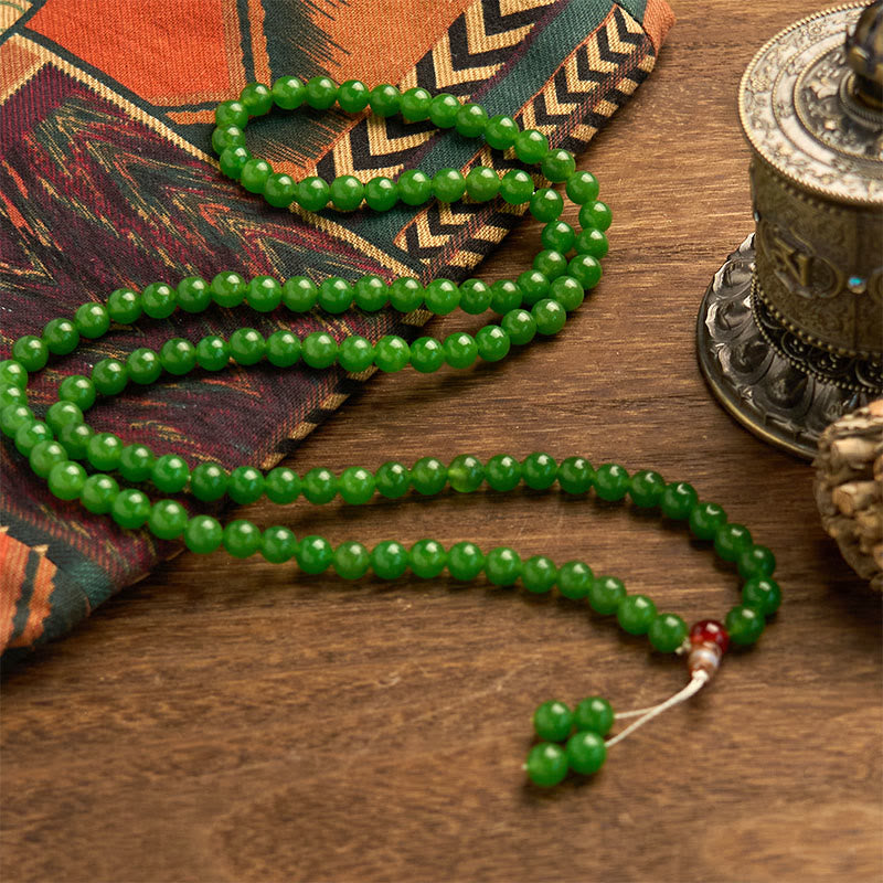 Buddha Stones 108 Mala Beads Naturalna Cyjanowa Bransoletka Szczęścia Jade