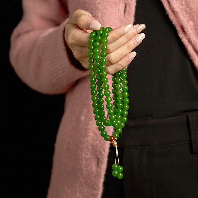 Buddha Stones 108 Mala Beads Naturalna Cyjanowa Bransoletka Szczęścia Jade