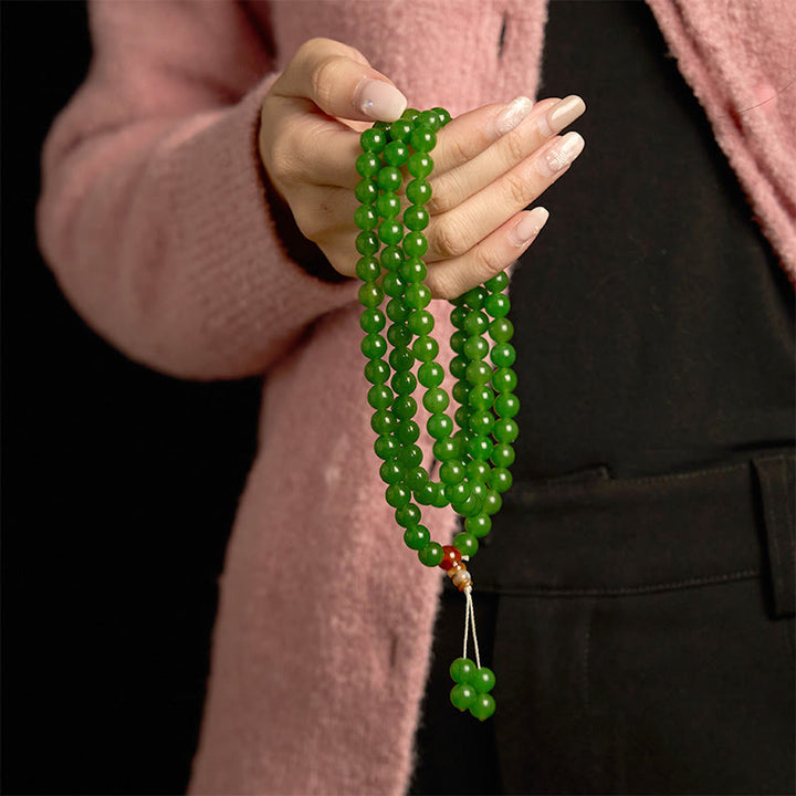 Buddha Stones 108 Mala Beads Naturalna Cyjanowa Bransoletka Szczęścia Jade