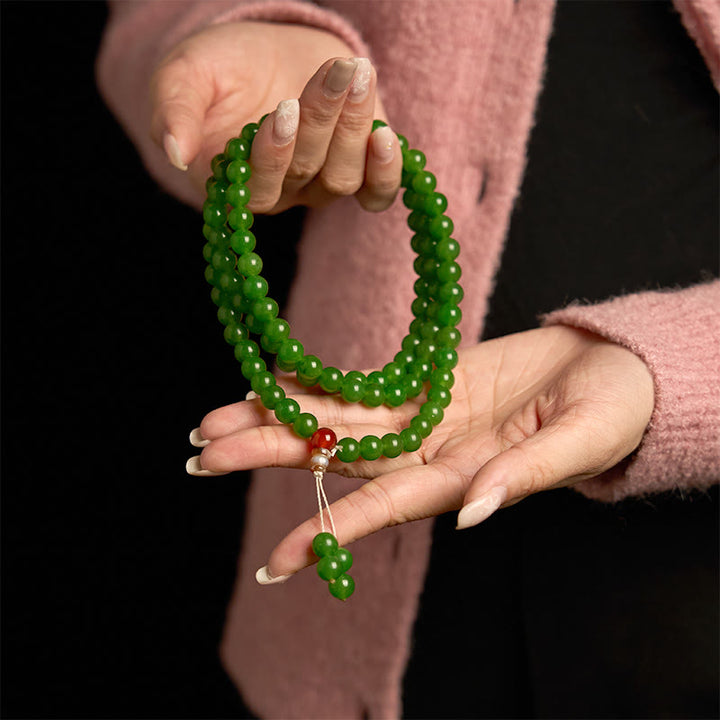 Buddha Stones 108 Mala Beads Naturalna Cyjanowa Bransoletka Szczęścia Jade