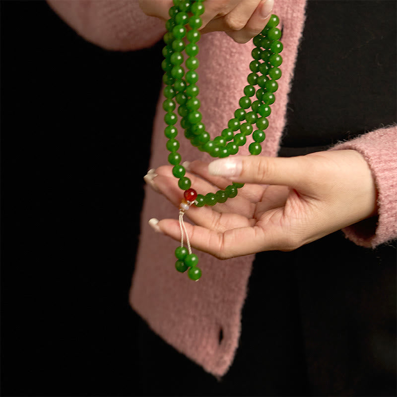 Buddha Stones 108 Mala Beads Naturalna Cyjanowa Bransoletka Szczęścia Jade