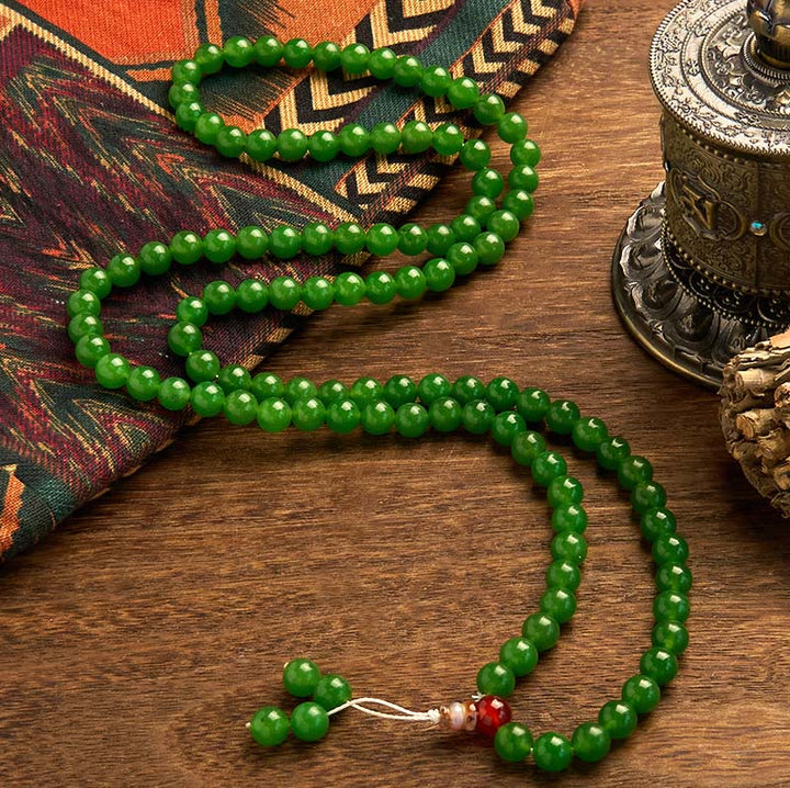 Buddha Stones 108 Mala Beads Naturalna Cyjanowa Bransoletka Szczęścia Jade