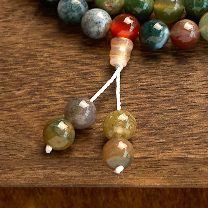 Buddha Stones 108 Koraliki Mala Naturalny Kamień Agat Mchu Wieloobrotowa Bransoletka Lecznicza