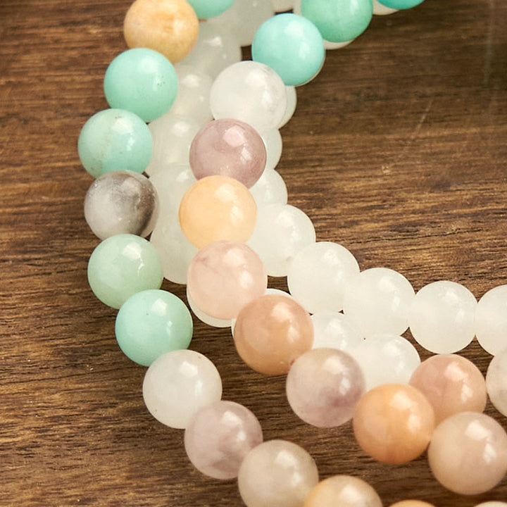 Buddha Stones 108 Mala Beads Naturalny Biały Jadeit Amazonit Biały Tassel Healing Bransoletka