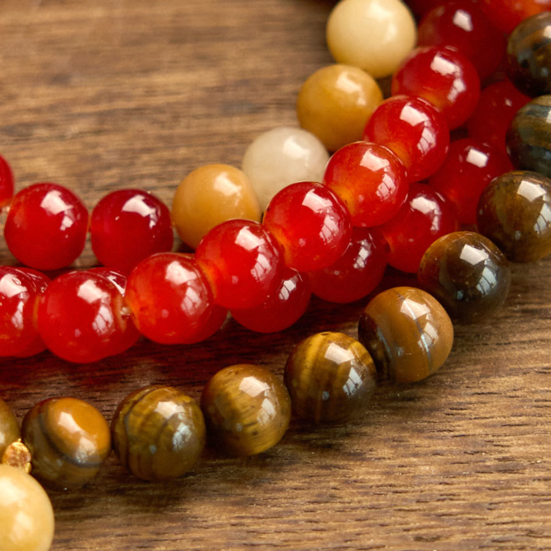Buddha Stones 108 Mala Beads Czerwony Agat Tygrysie Oko Żółty Tassel Spokojna Bransoletka