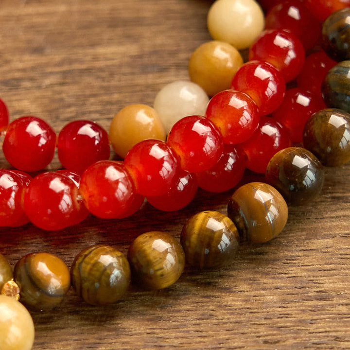 Buddha Stones 108 Mala Beads Czerwony Agat Tygrysie Oko Żółty Tassel Spokojna Bransoletka