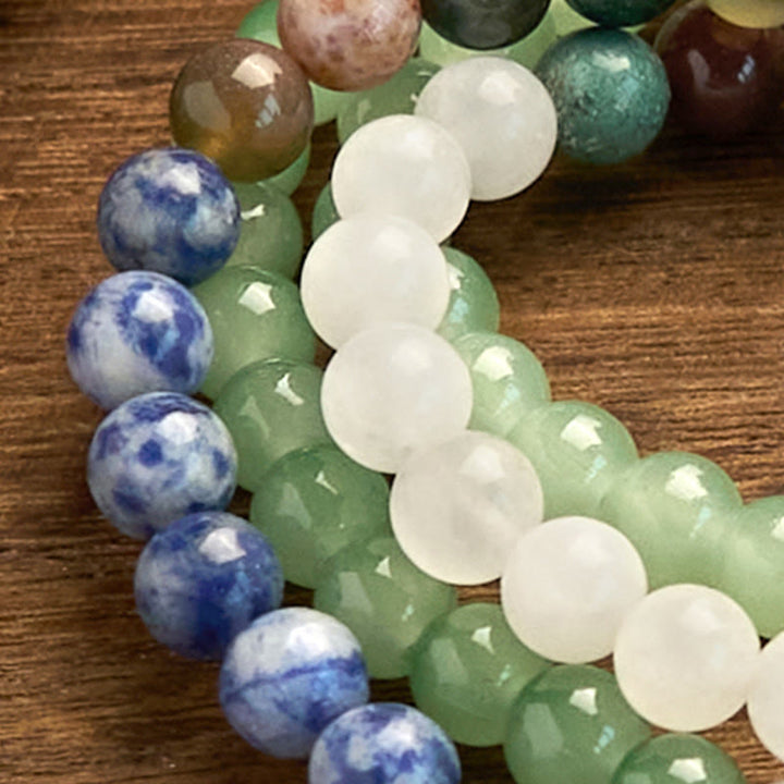 Buddha Stones 108 Koraliki Mala Naturalny Zielony Awenturyn Niebieski Jaspis Indyjski Agat Zielony Tassel Bransoletka Szczęścia