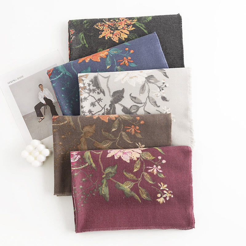 Buddha Stones Tybetański Wielokwiatowy Wzór Róży Wzór Szal Jesień Zima Przytulny Ciepły Szalik Otulacz - image 1