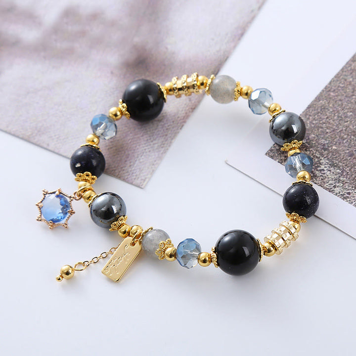 Bransoletka Buddha Stones Natural Black Obsidian Hematyt Blue Sandstone Strength