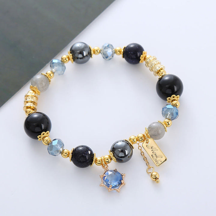 Bransoletka Buddha Stones Natural Black Obsidian Hematyt Blue Sandstone Strength