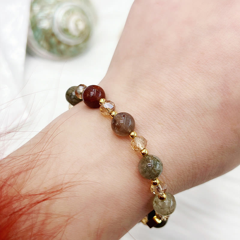 Bransoletka ochronna Buddha Stones Natural Colored Rutilated Quartz Amethyst