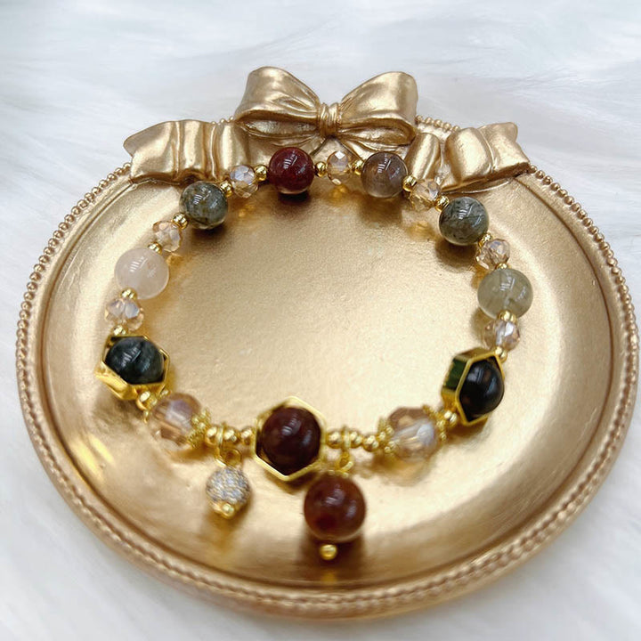 Bransoletka ochronna Buddha Stones Natural Colored Rutilated Quartz Amethyst