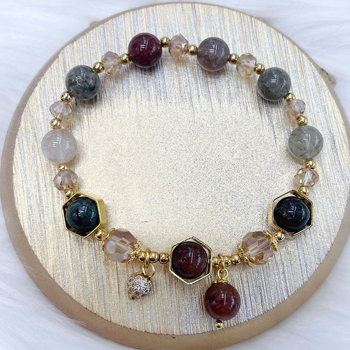Bransoletka ochronna Buddha Stones Natural Colored Rutilated Quartz Amethyst